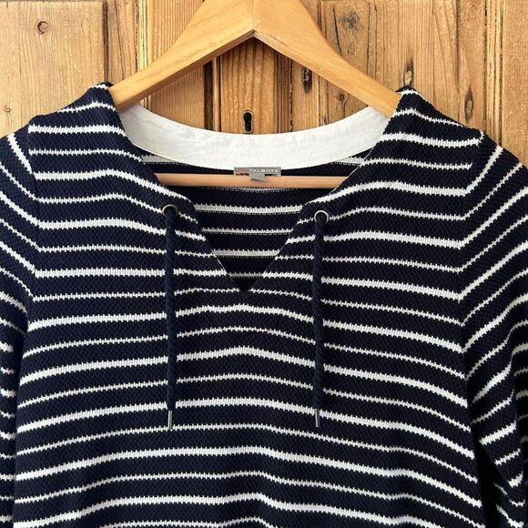 Talbots‎ XS Navy Blue White Striped Knit Nautical Pullover - Picture 3 of 10